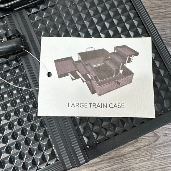 Large Makeup Train Case Cosmetics Organizer Portable Extendable Tray Matte Black - Picture 6 of 11